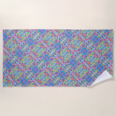 Groovy Neon Blue, Lime, Purple & Orange Swirl Strandtuch (Vorderseite)
