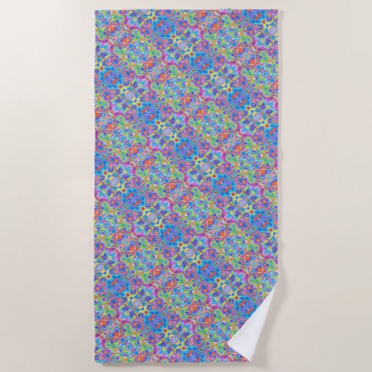 Groovy Neon Blue, Lime, Purple & Orange Swirl Strandtuch (Vorderseite)
