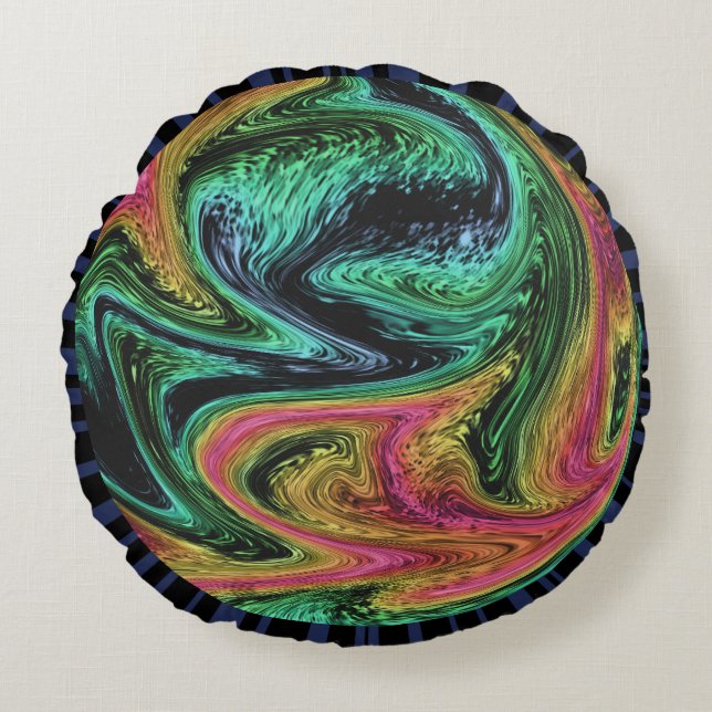 Groovy Neon Marble Rundes Kissen (Vorderseite)