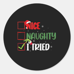 Groovy Nice Naughty I Tried Christmas 2024 Santa C Runder Aufkleber