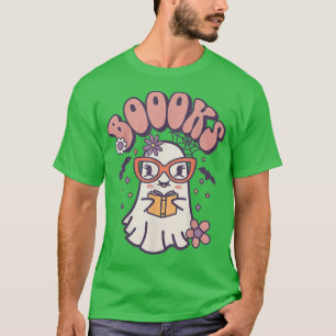 Groovy Niedlich Ghost Book Reading Halloween Teach T-Shirt
