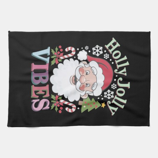 Groovy Niedlich Santa Claus Holly Jolly Vibes Xmas Geschirrtuch (Horizontal)
