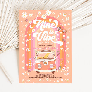 Groovy Nine ist ein Vibe Van Bus zum 9. Geburtstag Einladung