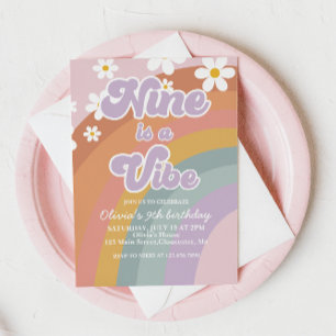 Groovy Nine ist eine Stimmung Retro Regenbogen 9.  Einladung