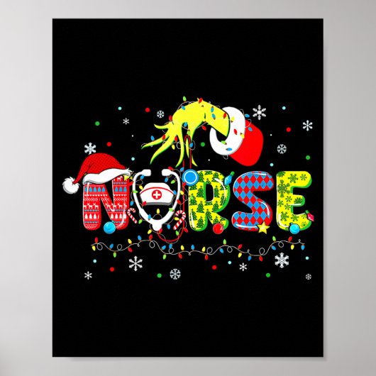 Groovy Nurse Christmas Xmas Santa Rn Cna Icu Scurb Poster (Vorne)