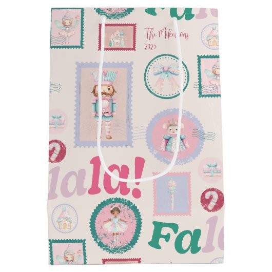Groovy Nutcracker Retro Pastel Christmas Mittlere Geschenktüte (Rückseite)