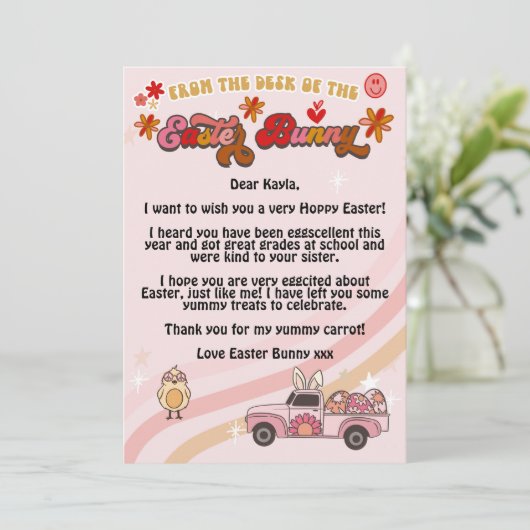 Groovy Oaster Bunny Letter Einladung (Stehend Vorderseite)