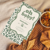 Groovy Oh Baby Shower | Retro 70s Sage Green Einladung
