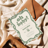 Groovy Oh Baby Shower | Retro 70s Sage Green Einladung