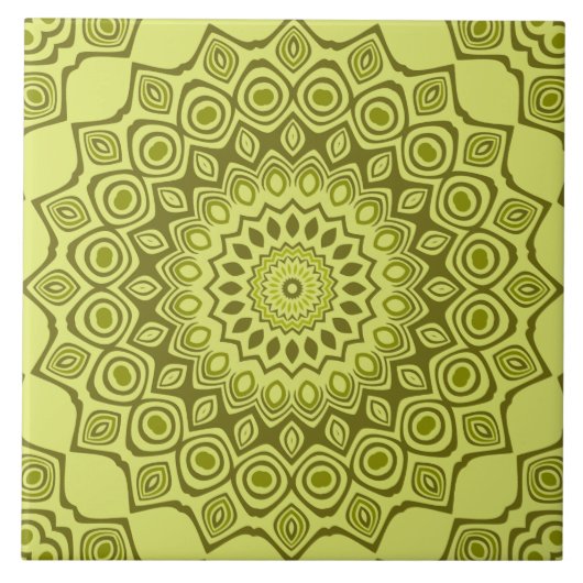 Groovy Olive Green Mandala Pattern Fliese (Vorderseite)