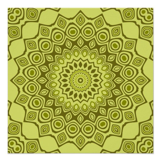 Groovy Olive Green Mandala Pattern Poster (Vorderseite)