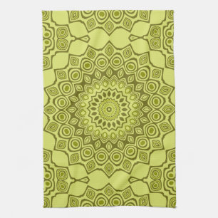 Groovy Olivgrün Mandala-Muster Geschirrtuch