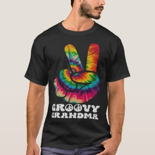 Groovy Oma Hand Peace Sign Hippie Gefärbte Krawatt T-Shirt