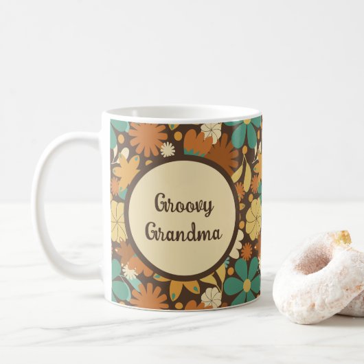 Groovy Oma Vintag 60er Blume Power Brown Kaffeetasse (Mit Donut)
