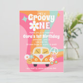 Groovy One 1. Geburtstag Einladung (Stehend Vorderseite)