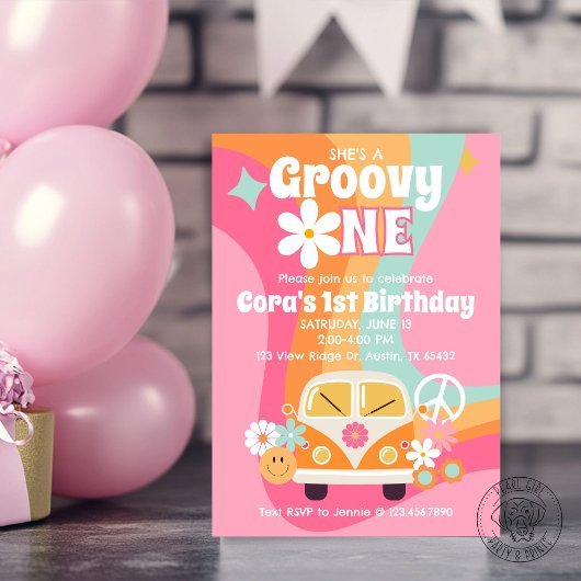 Groovy One 1. Geburtstag Einladung