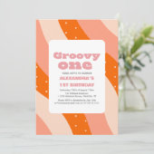 Groovy One 1. Geburtstag Retro Einladung (Stehend Vorderseite)
