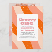 Groovy One 1. Geburtstag Retro Einladung (Vorne/Hinten)