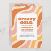 Groovy One 1. Geburtstag Retro farbig Einladung (Vorne/Hinten)