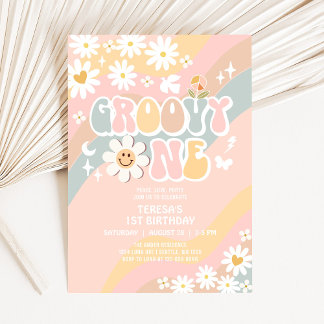 Groovy ONE 1. Pastel Groovy Erster Geburtstag Einladung