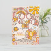 Groovy One 70s Flower Power Rainbow Birthday Party Einladung (Stehend Vorderseite)