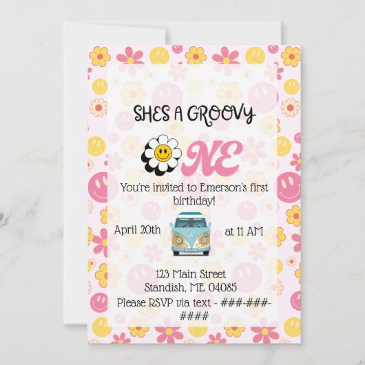 Groovy One Birthday Card Einladung (Vorderseite)