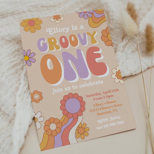 Groovy One Birthday Einladung | 70er Einladung
