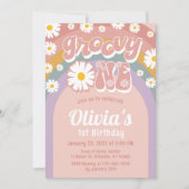 Groovy One Birthday Einladung Retro Rainbow Daisy (Vorderseite)