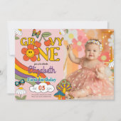 Groovy One Blume Geburtstag Foto Einladung (Vorderseite)