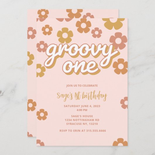 Groovy One Boho Daisy Einladung zum ersten Geburts (Vorne/Hinten)