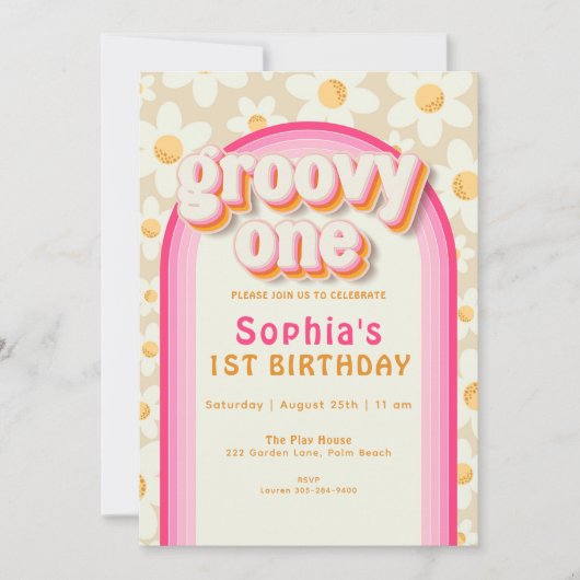 Groovy One Boho Daisy Rainbow 1st Birthday Invitat Einladung (Vorderseite)