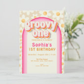 Groovy One Boho Daisy Rainbow 1st Birthday Invitat Einladung (Stehend Vorderseite)