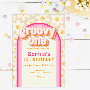 Groovy One Boho Daisy Rainbow 1st Birthday Invitat Einladung