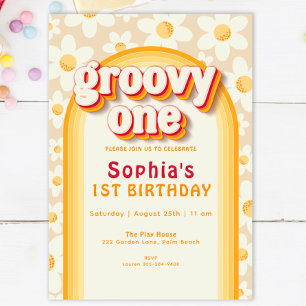 Groovy One Boho Daisy Rainbow First Birthday Invit Einladung