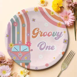 Groovy One Boho Daisy Rainbow Pappteller