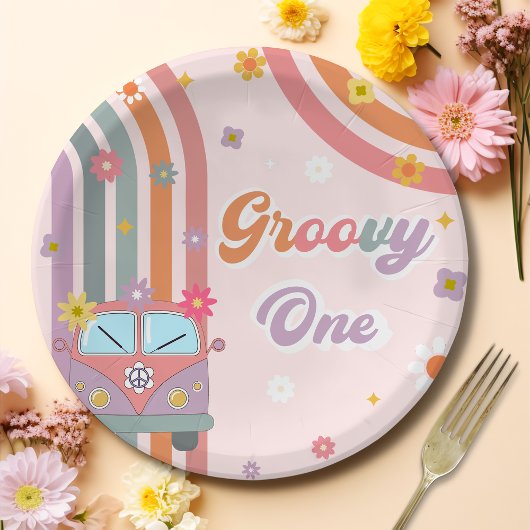 Groovy One Boho Daisy Rainbow Pappteller