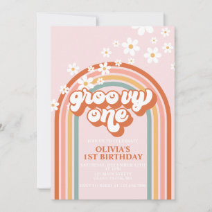 Groovy One Boho-Daisy-Regenbogen-Einladung zum ers Einladung