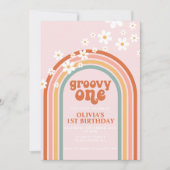Groovy One boho daisy Regenbogen erster Geburtstag Einladung (Vorderseite)