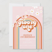 Groovy One boho daisy Regenbogen erster Geburtstag Einladung (Vorderseite)