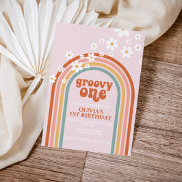 Groovy One boho daisy Regenbogen erster Geburtstag Einladung