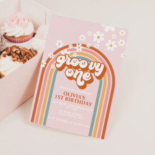 Groovy One boho daisy Regenbogen erster Geburtstag Einladung