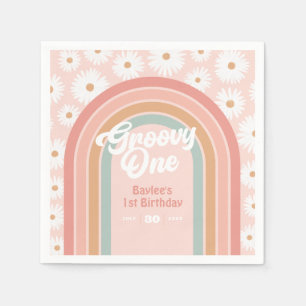 Groovy One Boho Retro Daisy 1. Geburtstag Party Serviette