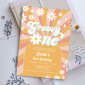 Groovy One Boho Retro Daisy Sunshine 1. Geburtstag Einladung