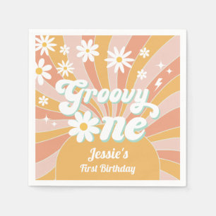 Groovy One Boho Retro Daisy Sunshine 1. Geburtstag Serviette