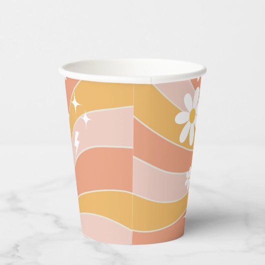 Groovy One Boho Retro Daisy Sunshine Floral Pappbecher (Rechts)