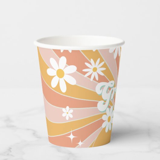 Groovy One Boho Retro Daisy Sunshine Floral Pappbecher (Vorderseite)