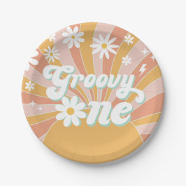 Groovy One Boho Retro Daisy Sunshine Floral Pappteller
