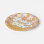 Groovy One Boho Retro Daisy Sunshine Floral Pappteller (Schrägansicht)