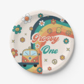 Groovy One Boho Retro Rainbow Birthday Party Pappteller (Vorderseite)