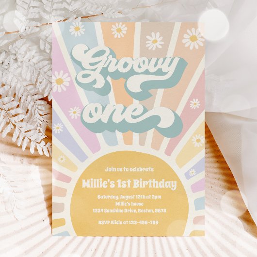 Groovy One Boho Sunshine Daisy Birthday Party Einladung